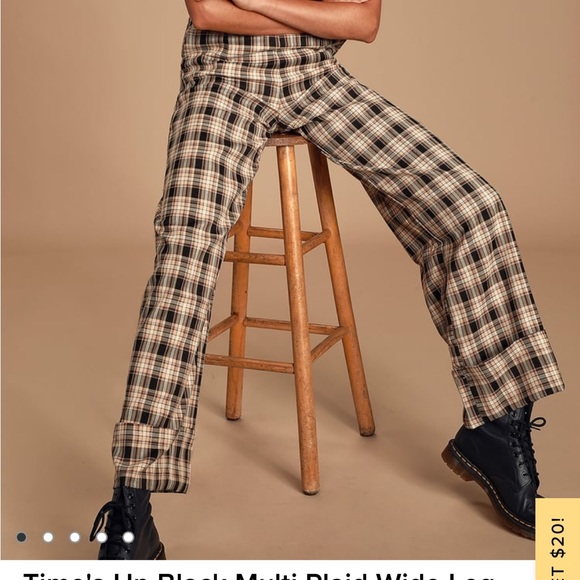 Black Multi Plaid Wide Leg Pants - Picture 2 of 5